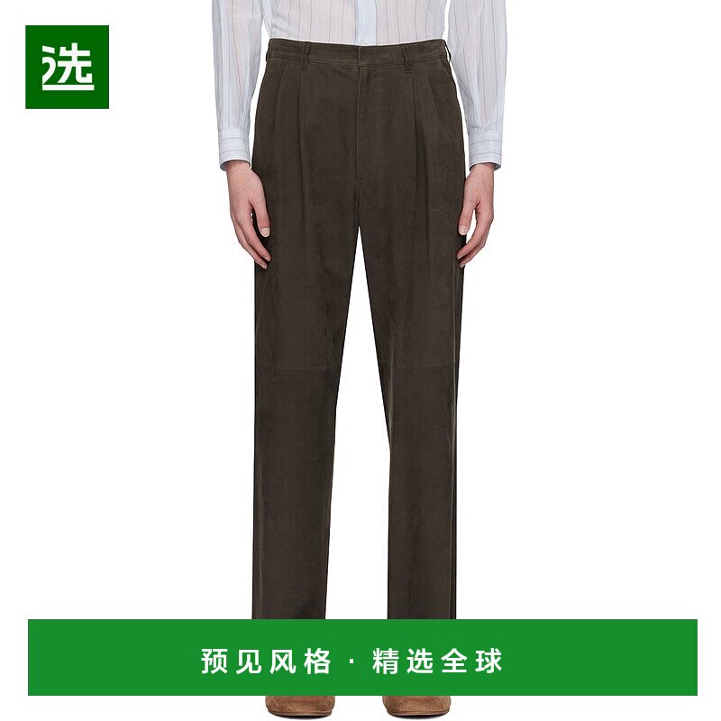 1h可退 香港直邮AURALEE 男士 棕色褶裥皮革长裤 A24SP03CN
