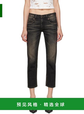 1h可退 【美国直邮】R13女士牛仔裤直筒弹力徽标褪色做旧休闲时尚