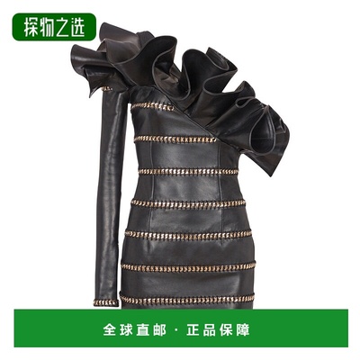 香港直邮Balmain 链条不对称皮革紧身连衣裙 FF1R8850LD63