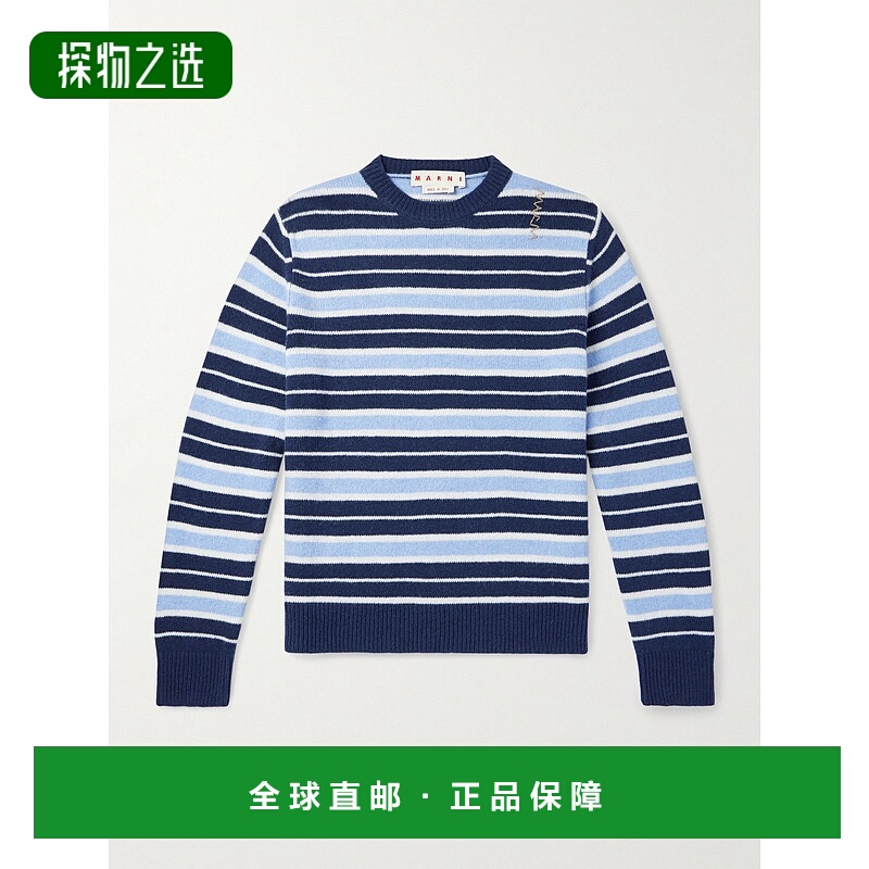 香港直邮Marni 玛尼 男士 Logo刺绣条纹羊毛羊绒混纺毛衣 GCMG043