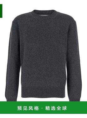 1h可退 香港直邮Ami Paris 男士 Trims 灰色水手领罗纹羊绒毛衣 H