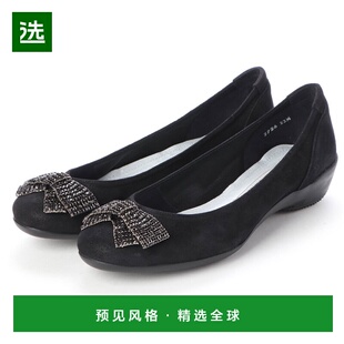 【日本直邮】组合物九组合物9 水钻丝带舒适高跟鞋（黑色绒面革）