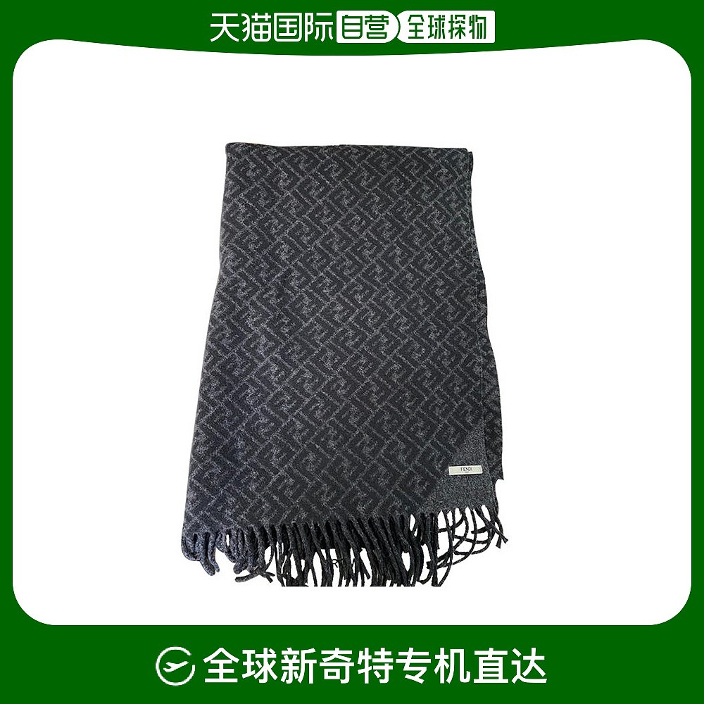 香港直发fendi芬迪男士围巾黑色印花流苏围脖fxs143ah85f0uy7羊绒