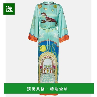 1h可退 香港直邮ALÉMAIS 女士 Surrealist 真丝中长连衣裙
