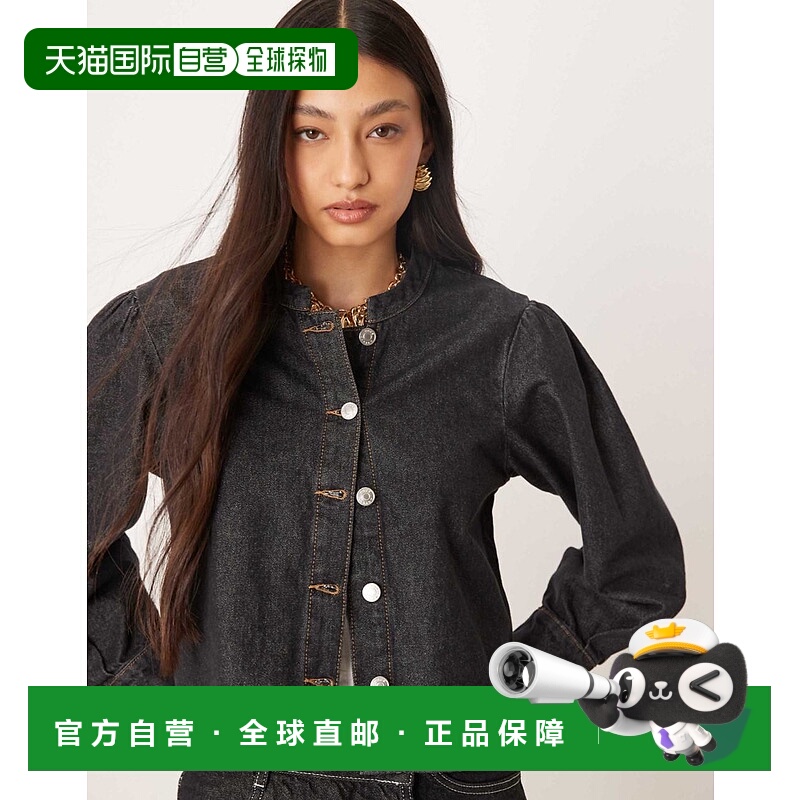 1h可退 香港直邮ASOS 女士 设计短款牛仔宽袖上衣 black黑色 舒适