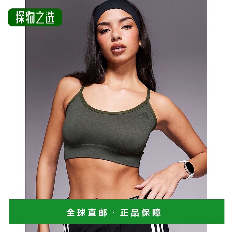 香港直邮adidas 阿迪达斯 女士 support 训练无缝浅运动文胸(卡其