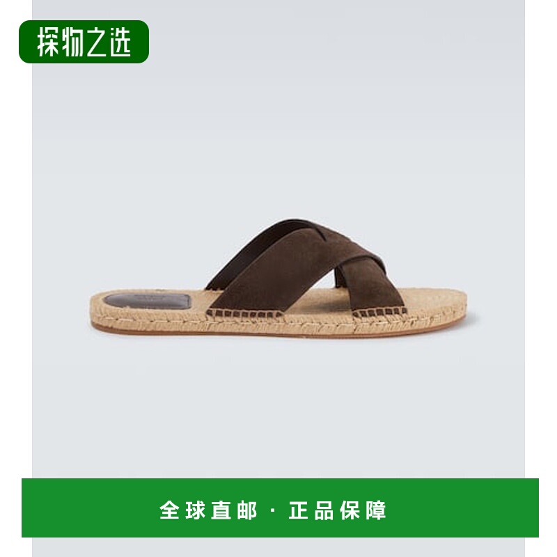 1h可退 香港直邮Zegna 杰尼亚 男士 绒面革麻底凉鞋 brown棕色 舒