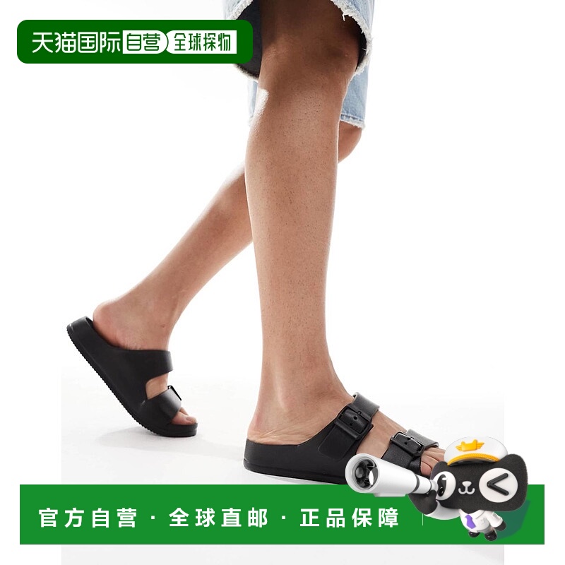 1h可退 香港直邮ASOS 男士 two 设计带状橡胶凉鞋(黑色)