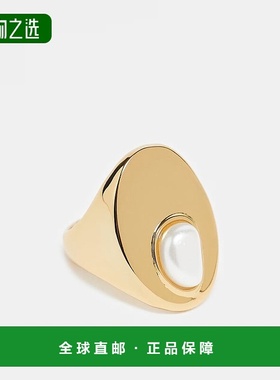 香港直邮ASOS 女士 premium 14k signet 设计镀金磨毛珍珠戒指