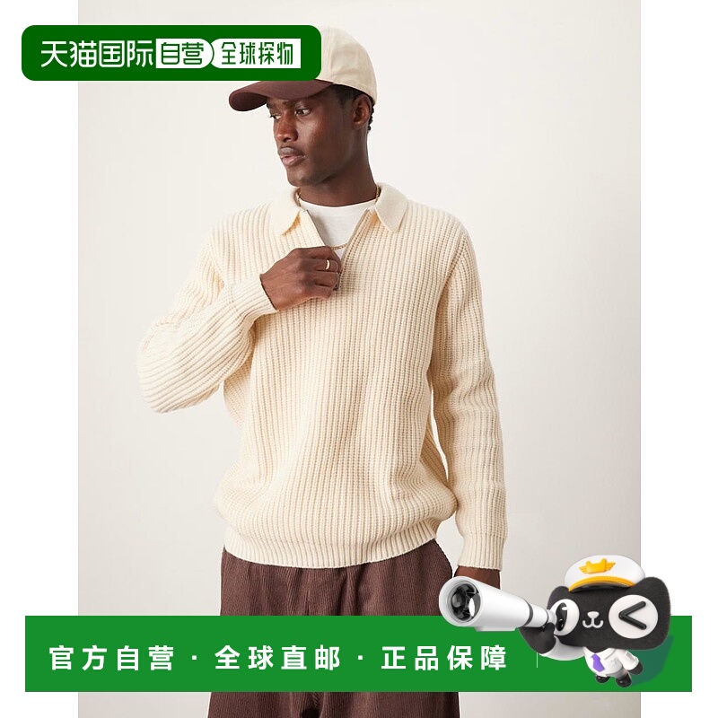 1h可退 香港直邮ASOS 男士 设计针织羊毛混纺纱宽松款重身1/4拉链