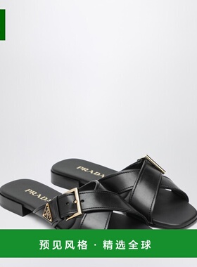 香港直邮Prada 普拉达 女士 黑色皮质搭扣凉拖 1XX778010248F0002