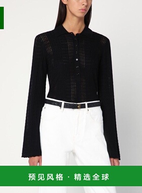 1h可退 香港直邮LOULOU STUDIO 女士 黑色羊毛羊绒混纺Polo衫 TIH