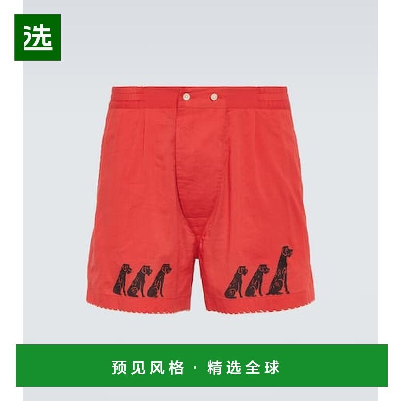 1h可退 香港直邮Bode 男士 Monday 印花棉质短裤 red红色 舒适时,男装,休闲裤,淘宝优惠券,粉丝福利购,淘宝优惠卷