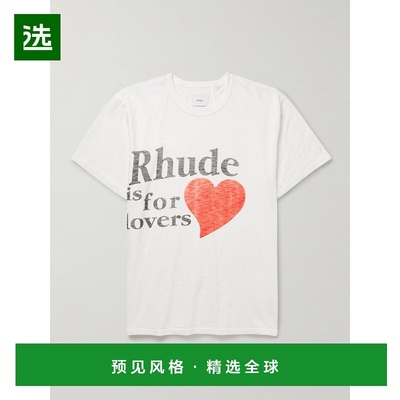1h可退 Rhude 男士 Lovers Club 徽标印花粗纺棉针织T恤