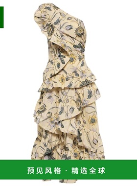 1h可退 香港直邮ULLA JOHNSON 女士 Ondine 花朵单肩中长连衣裙