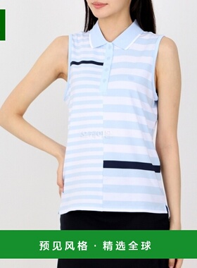 韩国直邮Gfore上装T恤女款天蓝色条纹无袖翻领时尚G4LS23K501-SKY