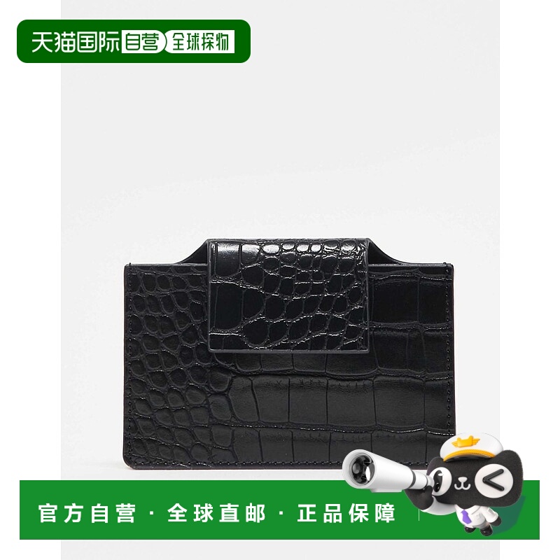 1h可退 香港直邮ASOS 女士 设计织纹鳄鱼纹卡套(黑色) black黑色