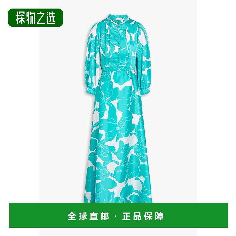 1h可退 香港直邮Sandro 女士 水晶装饰印花斜纹布长款连衣裙 SFPR