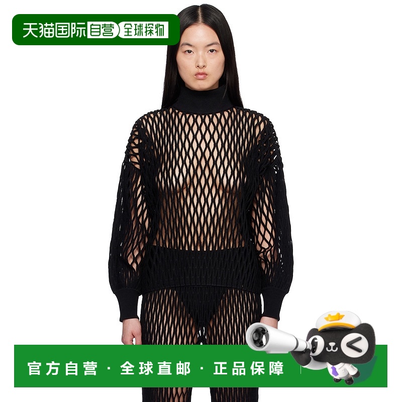 1h可退 香港直邮Alaïa 女士 黑色 Macramé Knit Loose 高领衫 AA