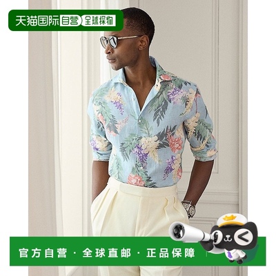 自营欧洲直邮RalphLauren拉夫劳伦 Purple Label花卉图案亚麻衬衫