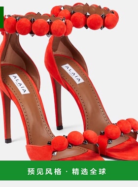 香港直邮Alaïa 女士 La Bombe 100 绒面革凉鞋 red红色 舒适时尚