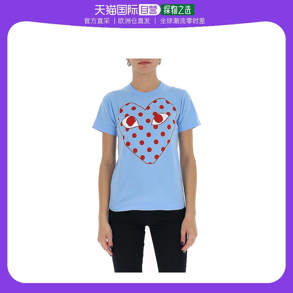 欧洲直邮comme des gar04ons play川久保玲女士t恤蓝色短袖纯棉