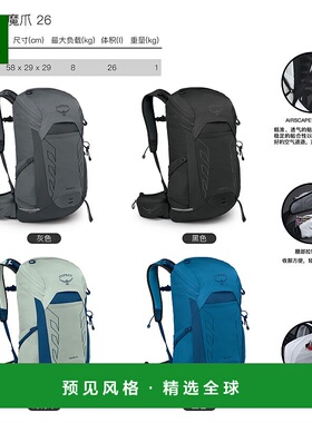 欧洲直邮Osprey小鹰Talon 26魔爪双肩包徒步登山 灰色登山包