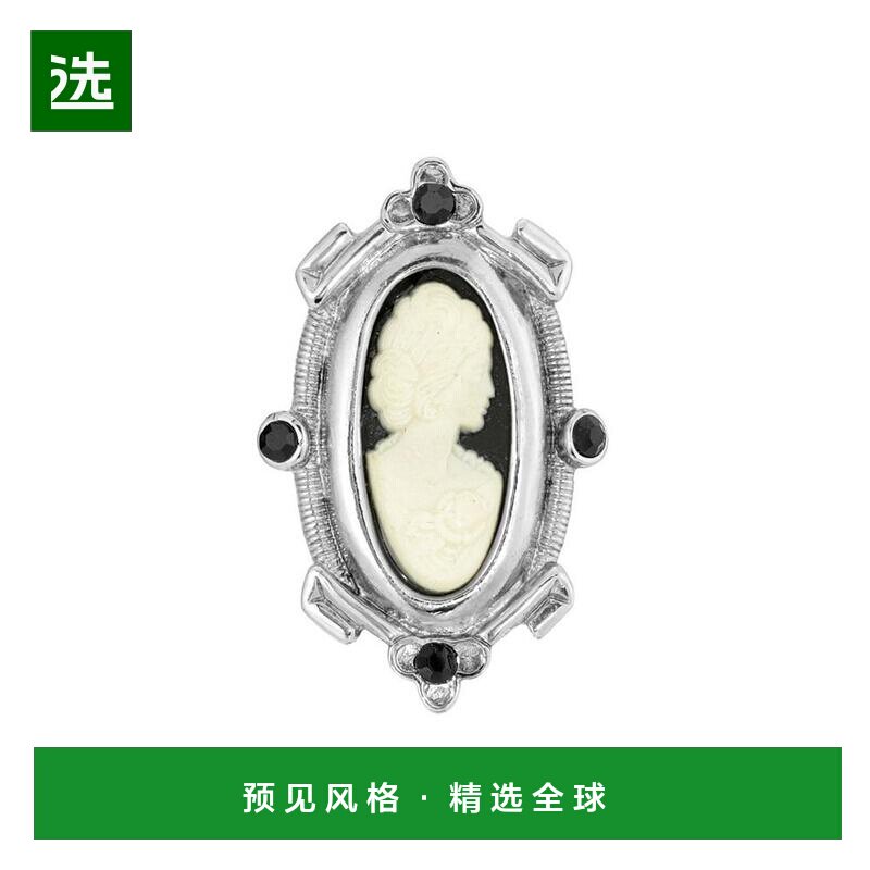 【美国直邮】银色黑白椭圆形浮雕别针饰品