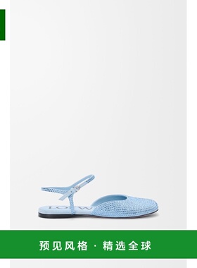 1h可退 欧洲直邮Loewe罗意威 Toy系列女士浅蓝色丝绒皮革芭蕾舞平