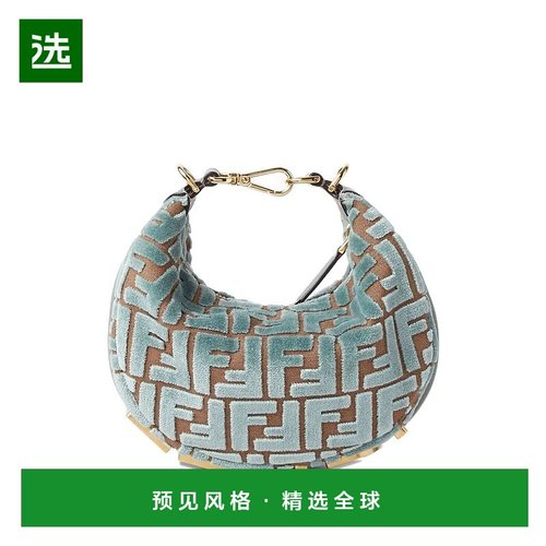 1h可退 香港直邮Fendi 芬迪 女士 graphy FF 提花天鵝絨迷你托特