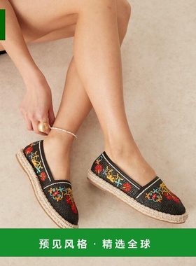 1h可退 香港直邮ASOS 女士 Jos 设计刺绣藏趾帆布面凉鞋(黑色)