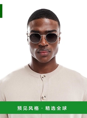1h可退 香港直邮ASOS 男士 设计尖角圆形金属烟灰色渐变镜片淡金