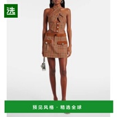 香港直邮AREA 女士 格纹羊毛混纺迷你半身裙 1h可退 brown棕色 舒