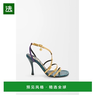 1h可退 欧洲直邮Loewe罗意威 女士金色/多色牛皮交叉绑带高跟凉鞋