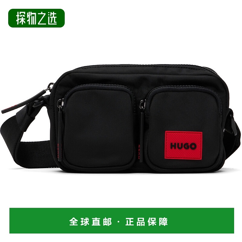 1h可退 香港直邮HUGO 雨果 男士 黑色贴饰斜挎包 50547771新款