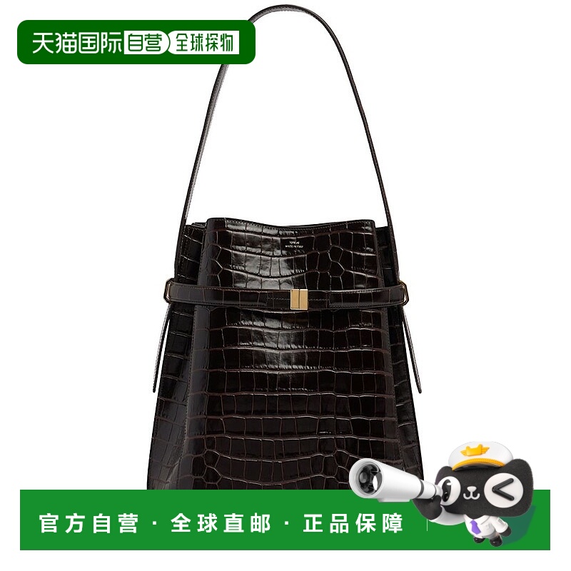 1h可退 香港直邮TOTÊME 女士 束带鳄鱼压纹皮革水桶包 brown棕色