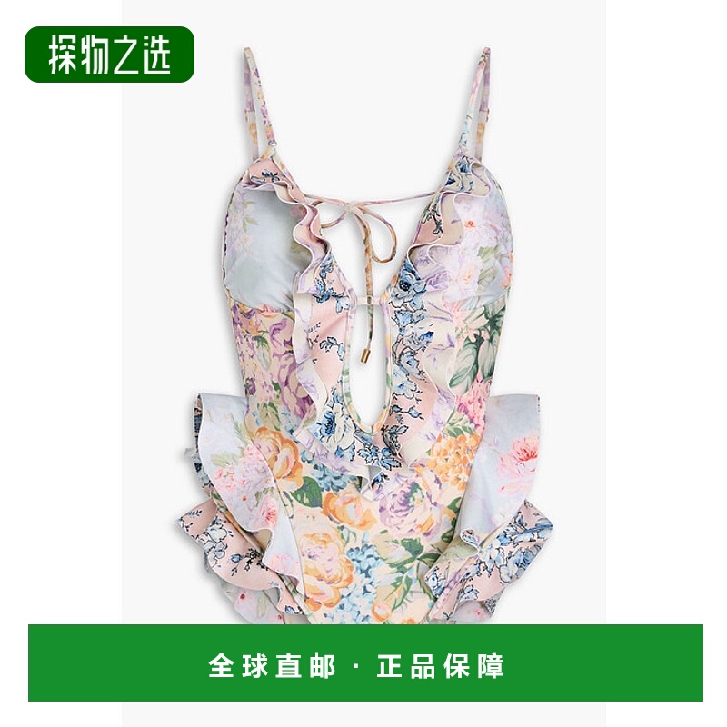 1h可退 香港直邮ZIMMERMANN 女士 荷叶边印花泳衣 3042WSS241ONEP