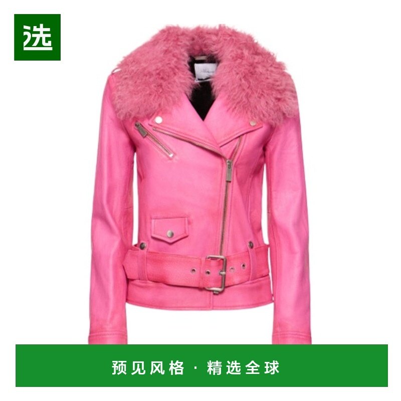 香港直邮Blumarine 拉链长袖皮夹克 78I-P0D071