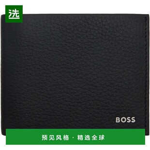 1h可退 香港直邮BOSS 波士 男士 黑色 Folding Logo Lettering 钱