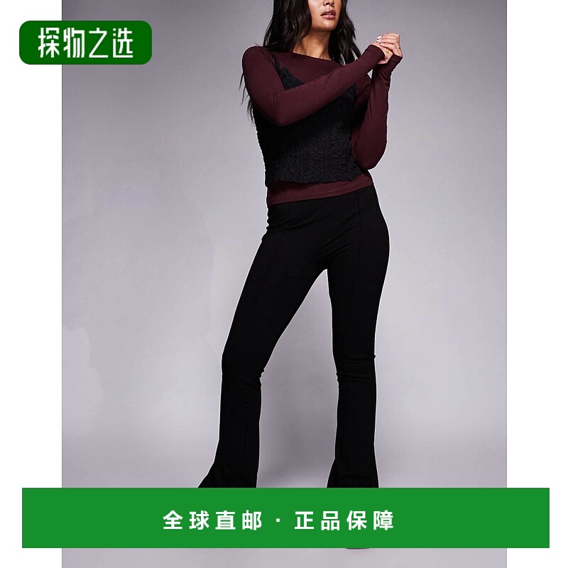 香港直邮ASOS 女士 设计庞特布喇叭型褶纹裤子(黑色)