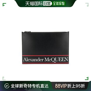 McQueen 香港直邮Alexander 黑色logo印花手拿包 99新未使用