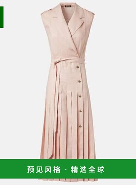 1h可退 香港直邮Loro Piana 诺悠翩雅 女士 Bryce 褶裥亚麻中长连