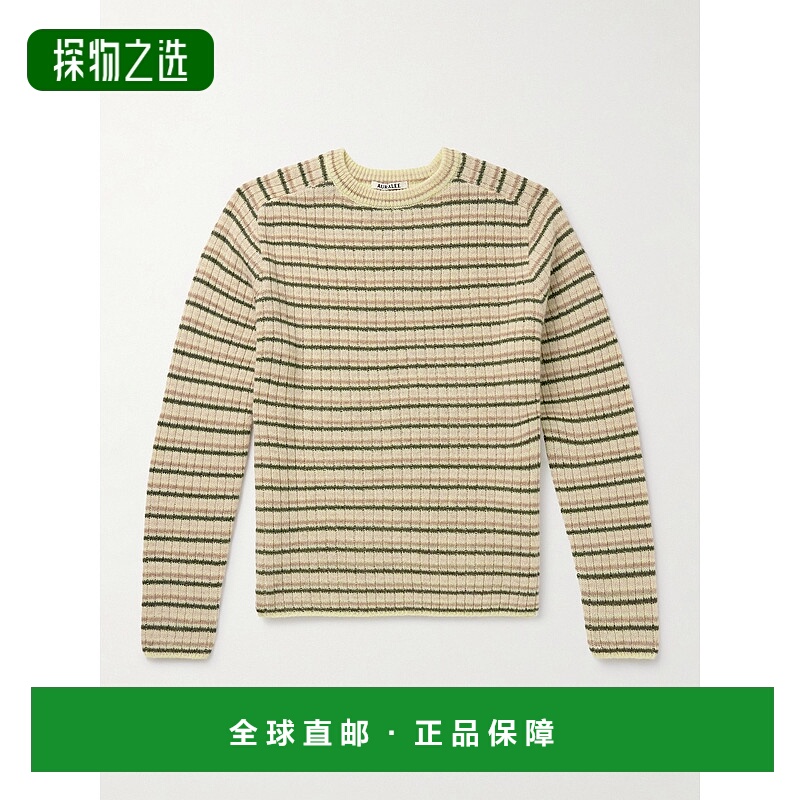 香港直邮AURALEE 男士 Shetland 条纹羊毛羊绒混纺毛衣 A25AP01SB