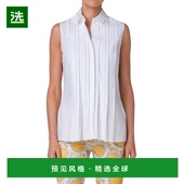 美国直邮 AKRIS PUNTO 1h可退 奶油色无袖 褶饰棉质上衣