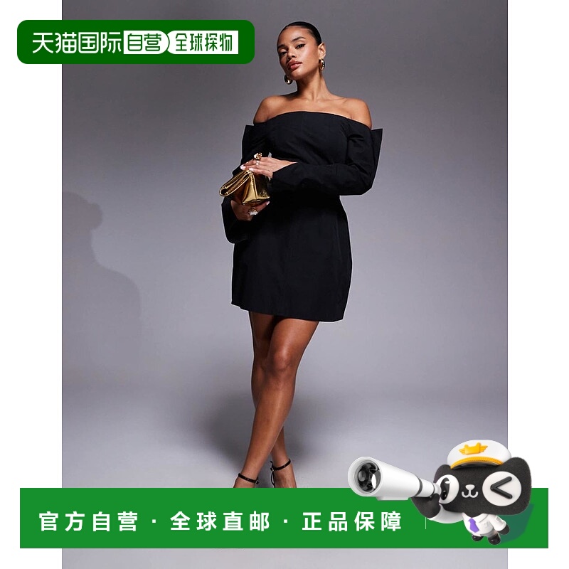 1h可退 香港直邮ASOS 女士 bardot detailing 设计结构感长袖迷你