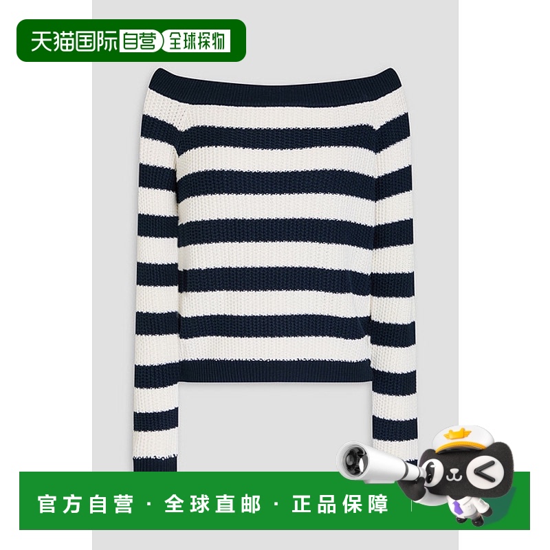 香港直邮CAROLINA HERRERA 女士 条纹罗纹真丝棉混纺毛衣 E2412N2