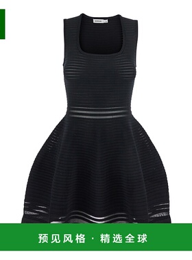 1h可退 香港直邮Simkhai 女士 黑色方形领喇叭形裙摆布织连衣裙 4