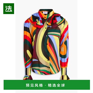 1h可退 香港直邮Emilio Pucci 璞琪 女士 荷叶边印花棉质衫 3URJ0