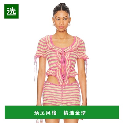 1h可退 香港直邮Danielle Guizio 女士 皱褶针织打结领上衣 S2463