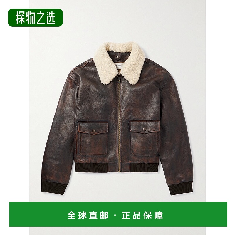 香港直邮Celine 思琳 男士 深褐色羔羊皮飞行员夹克 RV0QH860V